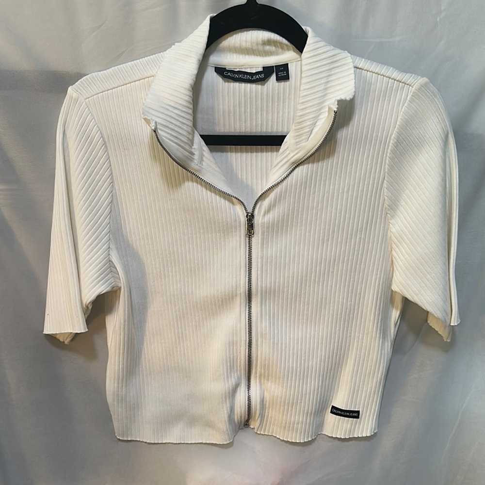 Calvin Klein Jeans White Ribbed Crop Top